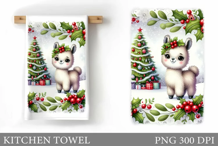Christmas Lama Kitchen Towel. Christmas Kitchen Towel Design