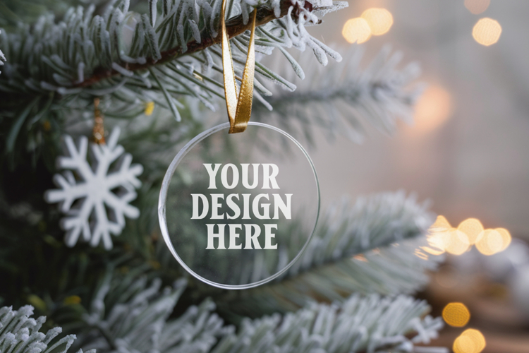 Acrylic Christmas Ornament Mockups | Clear Round Holiday