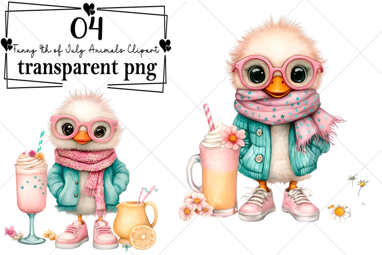 Funny 4th of July Animals Clipart Watercolor PNG
