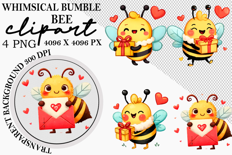 Watercolor Valentine Bumble Bee Clipart png