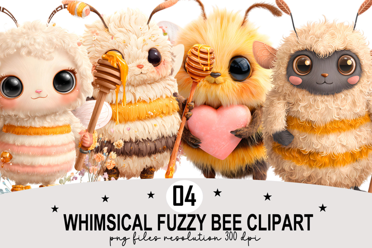 Whimsical Fuzzy Bee Clipart Watercolor PNG example image 1