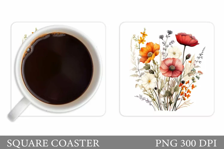 Wildflowers Coaster Sublimation. Flowers Coaster Design