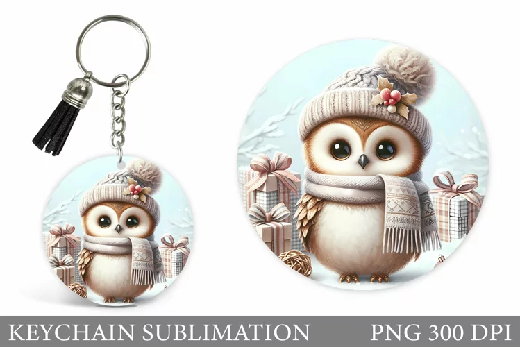 Cute Owl Keychain Design. Christmas Keychain Sublimation