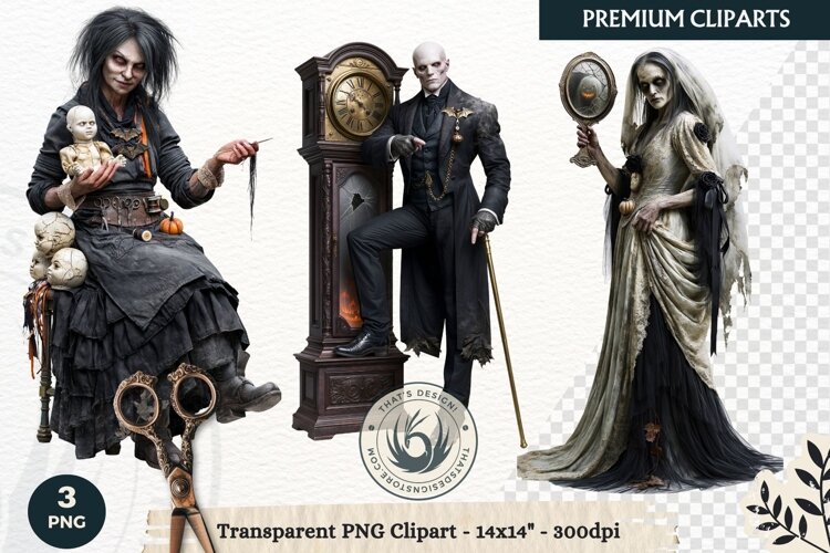 Hollow Eve Procession Halloween Clipart, Horror characters example image 1