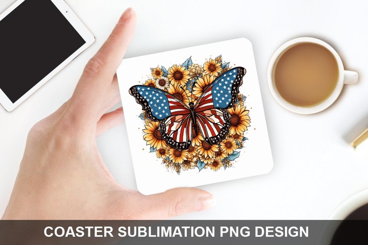 4Th Of July Butterfly- Coaster Sublimation Design