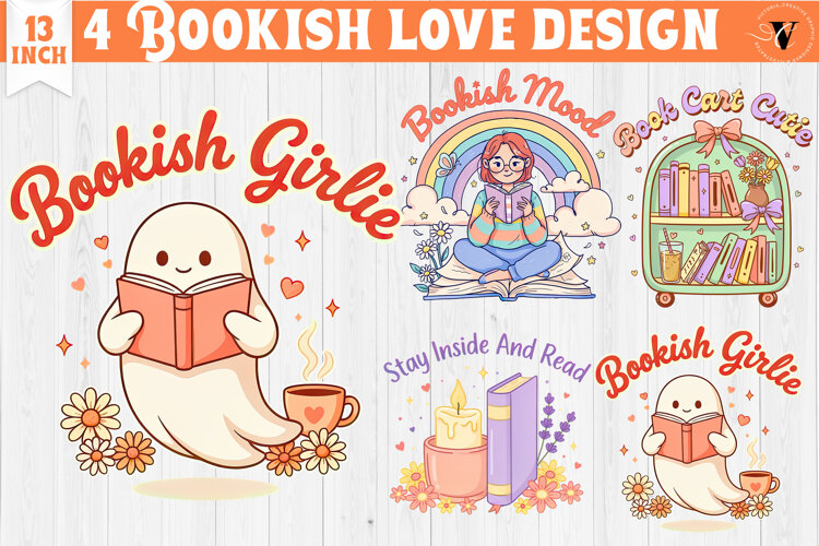 Bookish Sublimation designs | Cute Reading Book Lover png example image 1