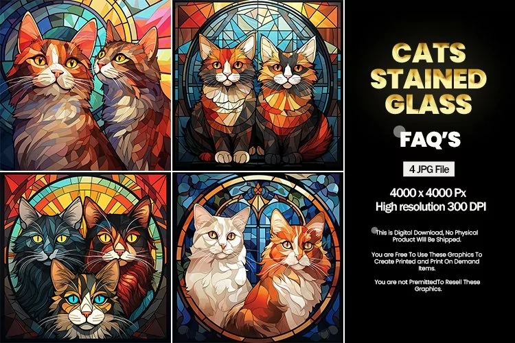 Cats Stained Glass Square Coaster - 04 Variations
