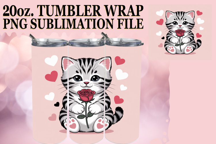 Vibrant Skies 20oz tumbler wrap, Cat Valentins Day