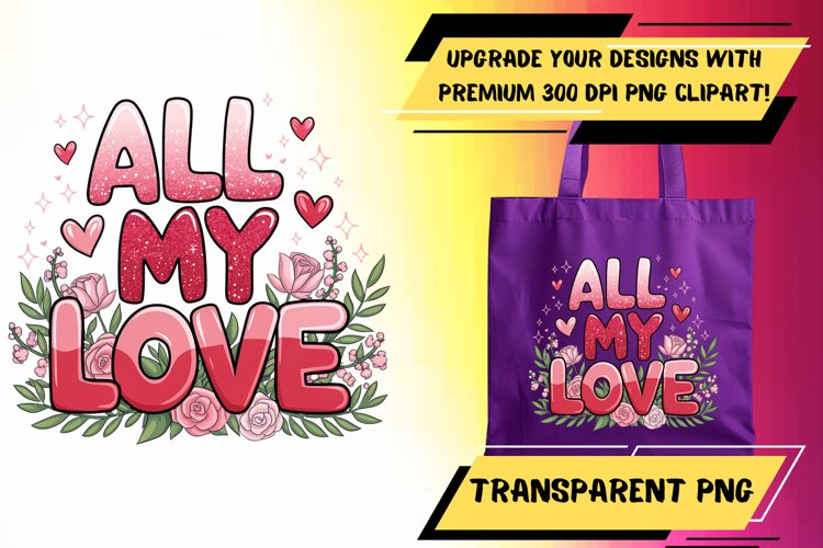 Trendy PNG Artwork for Tote Bag Sublimation , Valentines example image 1