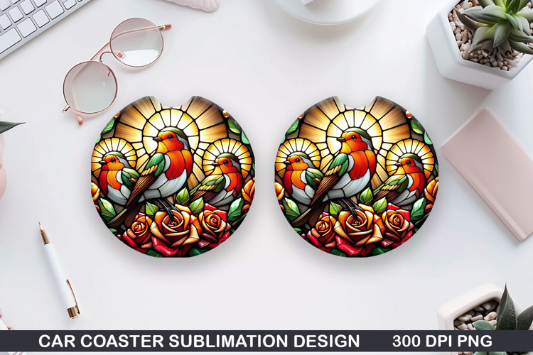 Robin Car coaster sublimation, Valentines Coaster PNG