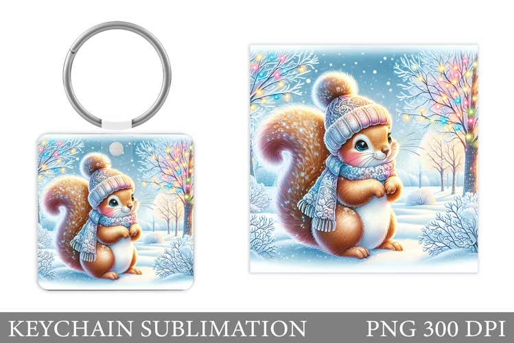 Christmas Squirrel Keychain. Christmas Keychain Design