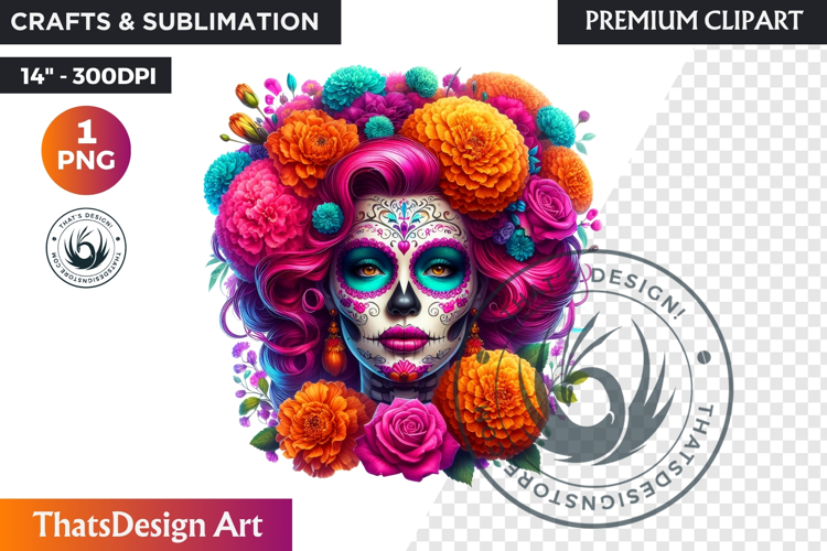 Floral Vibrant la catrina Day of Dead Clipart Sugar skull