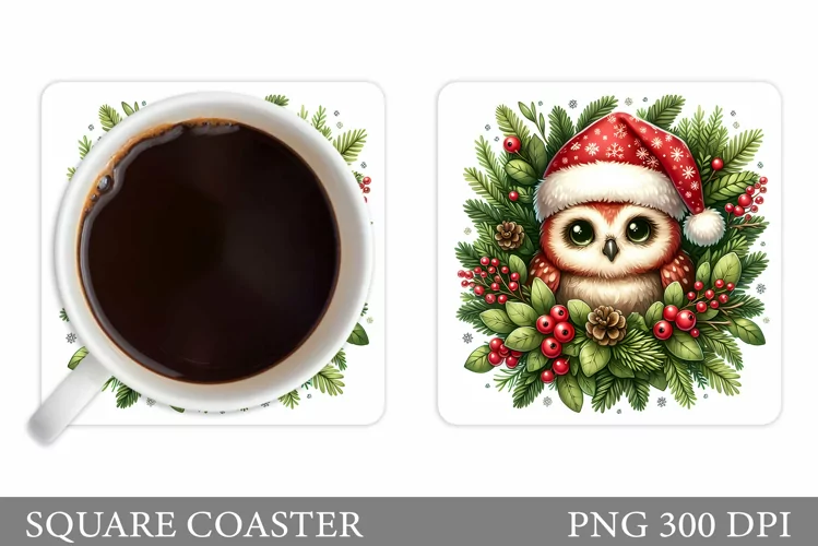 Christmas Owl Coaster Design. Christmas Owl Sublimation