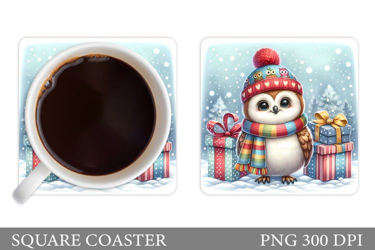 Cute Owl Coaster Design. Christmas Owl Sublimation