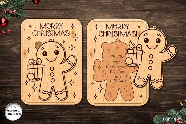 Gingerbread Man Card Ornament SVG | Laser Cut | Glowforge