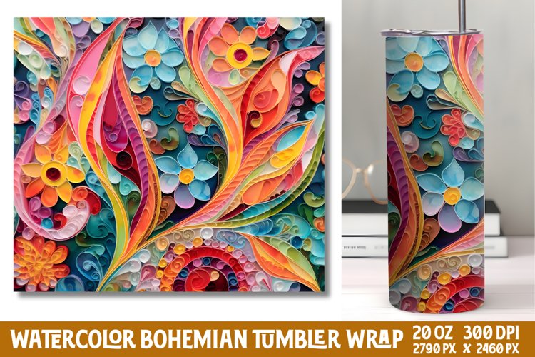 Seamless Watercolor Bohemian Tumbler Wrap
