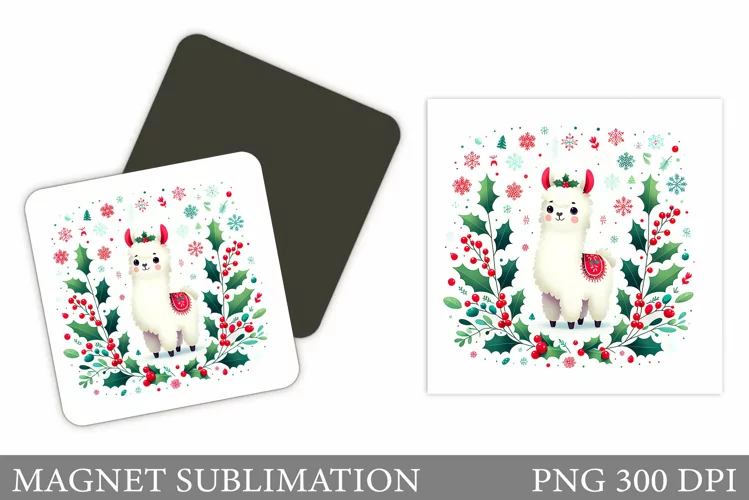 Christmas Lama Magnet. Christmas Magnet Sublimation