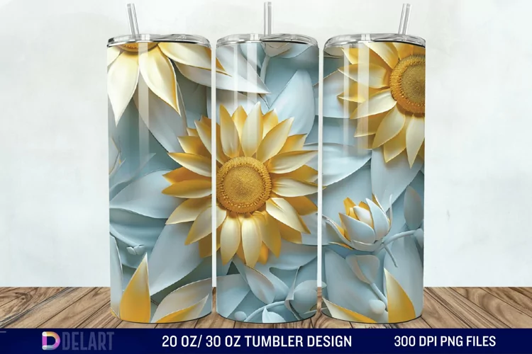 3d Sunflower floral Tumbler Wrap