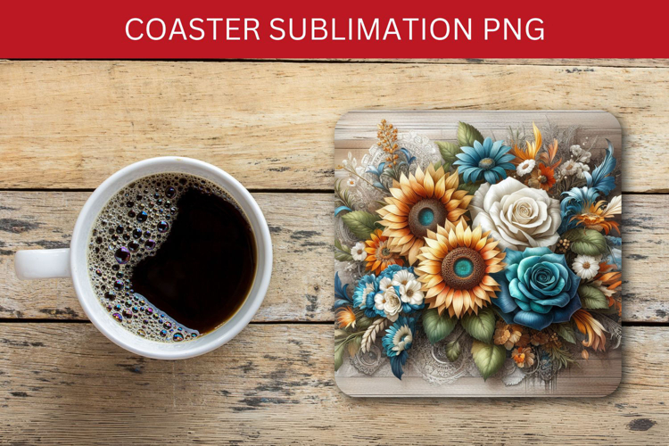 square coaster - floral sunflower