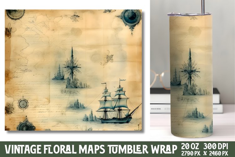 Vintage Floral Maps Tumbler Wrap