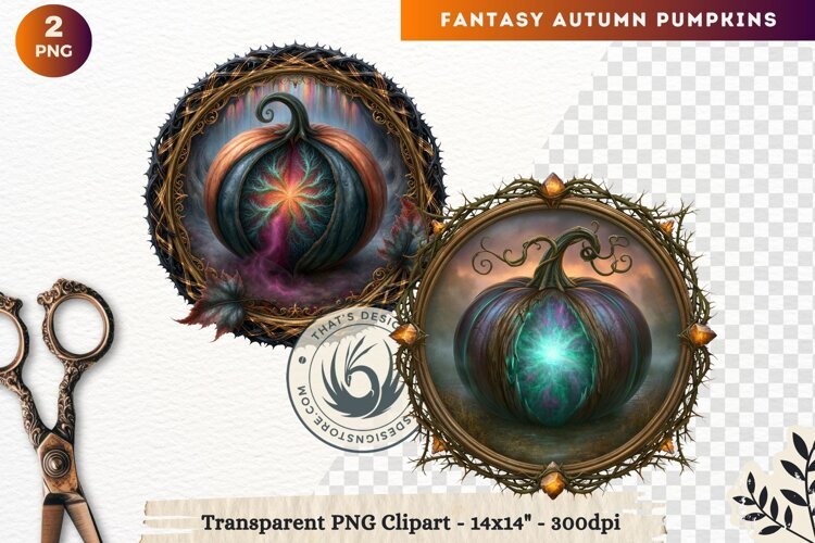 Fantasy Autumn Pumpkins Dark Gothic Clipart sublimation example image 1