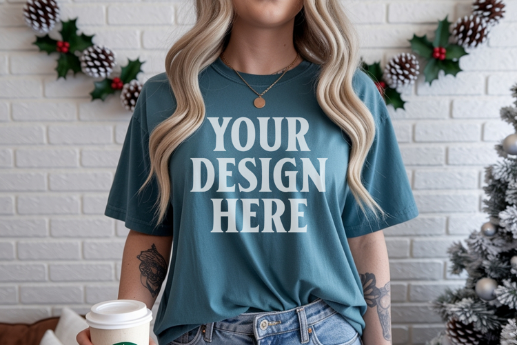 Christmas Comfort Colors 1717 Blue Spruce TShirt Mockup, CC