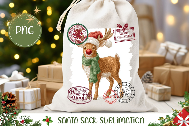 Cute Christmas Deer Santa Sack Design