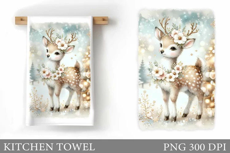 Christmas Deer Kitchen Towel. Christmas Kitchen Towel Design
