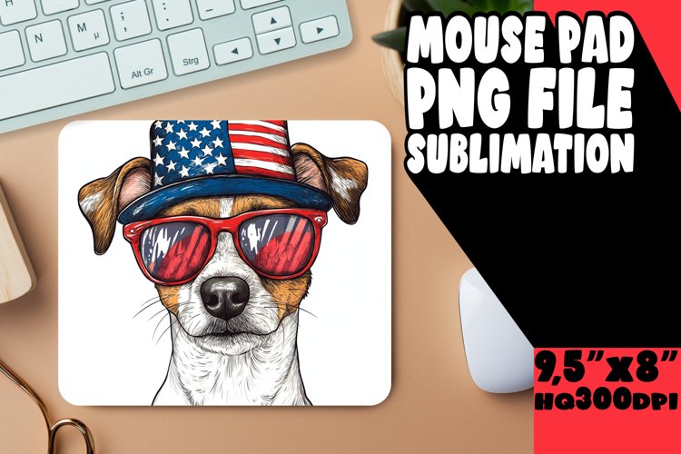 Dog with American Flag Hat Mouse Pad Sublimation Design