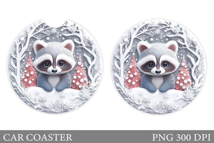 Christmas Raccoon Car Coaster. Christmas Car Coaster Design example image 1