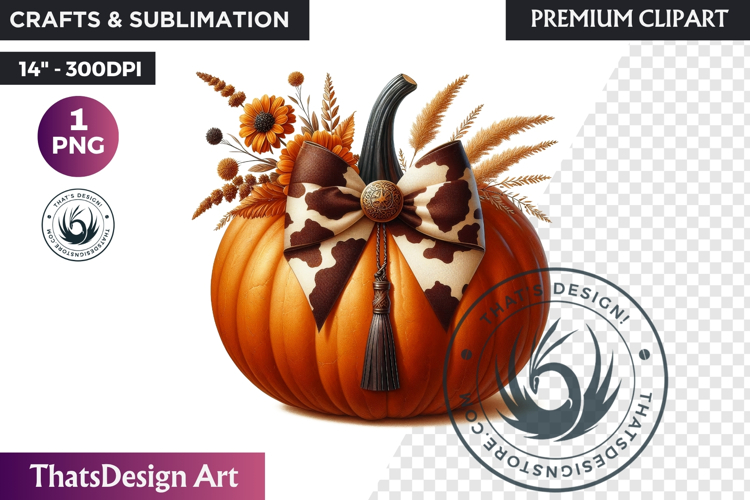 Western Pumpkin Autumn PNG,Cowgirl Coquette bow fall clipart