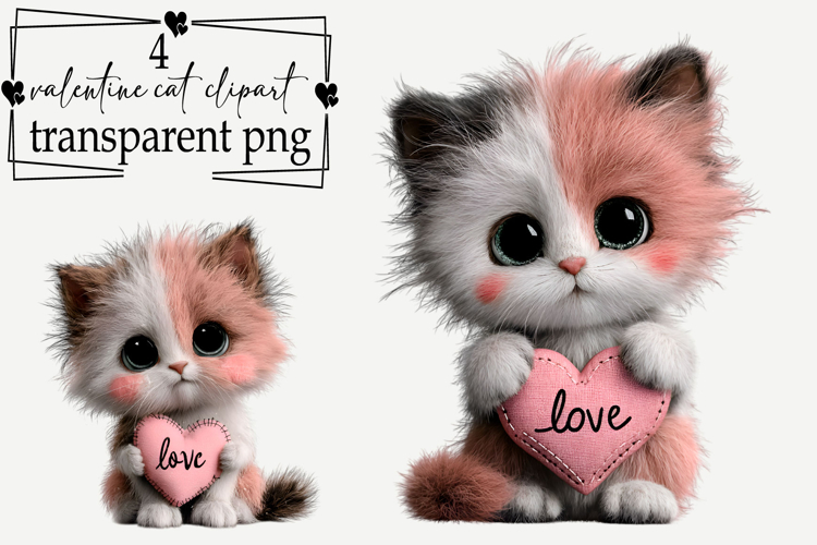Valentine Cat Love Clipart Watercolor PNG