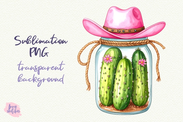 Pickle Jar Pink Cowboy Kawaii Cactus Sublimation Design