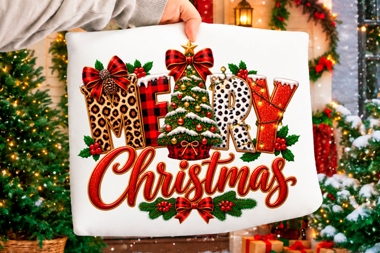 Merry Christmas leopard pattern holiday typography