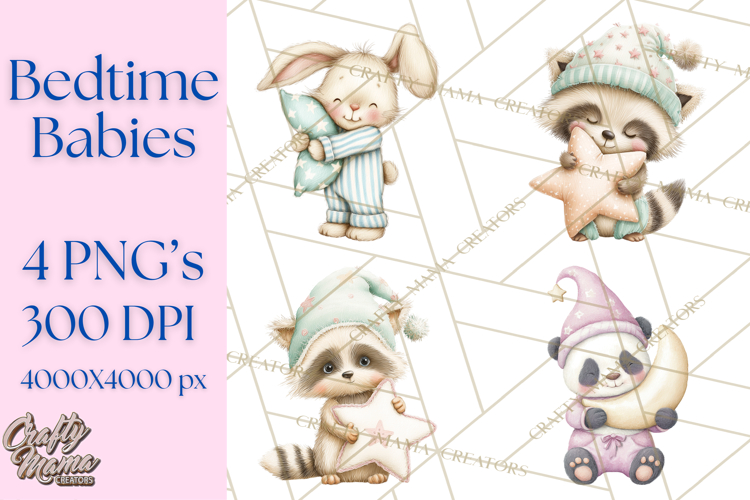 Baby Bedtime Animal Clipart PNG for Nursery
