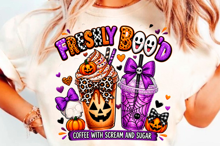 Freshly Booed Halloween Coffee Pumpkin Spooky T-Shirt Design
