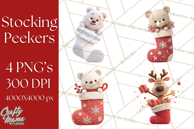 Christmas Stockings & Sleighs Clipart PNG Cute Holiday