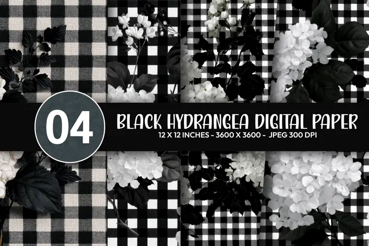 Black Hydrangea Digital Paper