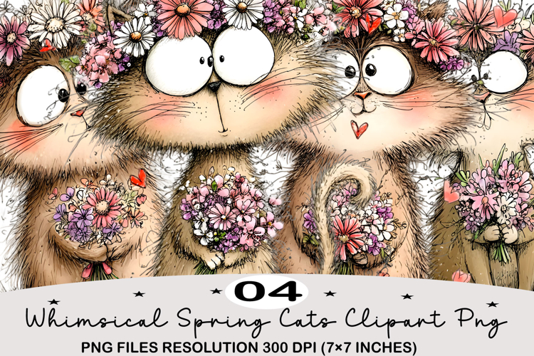 Whimsical Spring Cats Clipart Png Spring PNG