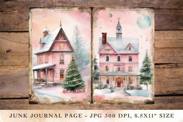 Printable Junk Journal Pages pink christmas 2 example image 1