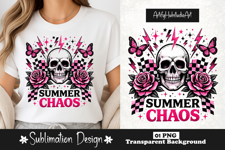 Summer Chaos Skull Lightning Aesthetic Sublimation Design