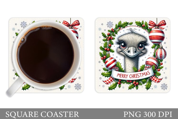 Christmas Ostrich Coaster. Christmas Coaster Sublimation example image 1
