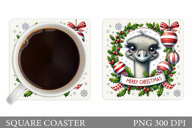 Christmas Ostrich Coaster. Christmas Coaster Sublimation