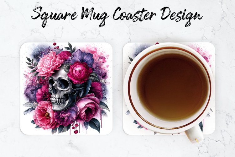 Flowers Skull Mug coaster | Coaster | Sublimation Design