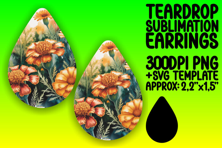 Fresh Teardrop Earrings Artwork PNG , Flowers example image 1