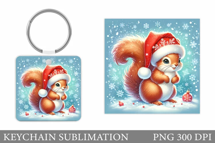 Christmas Squirrel Keychain. Christmas Keychain Design