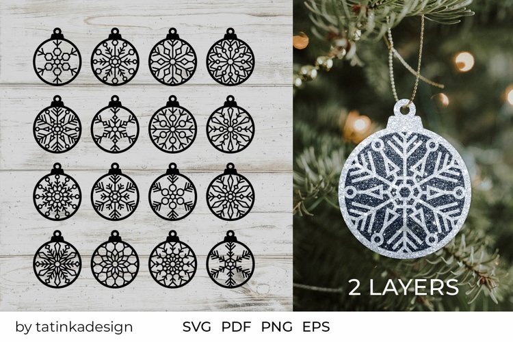 Christmas balls snowflakes, Snowflake ornament SVG example image 1