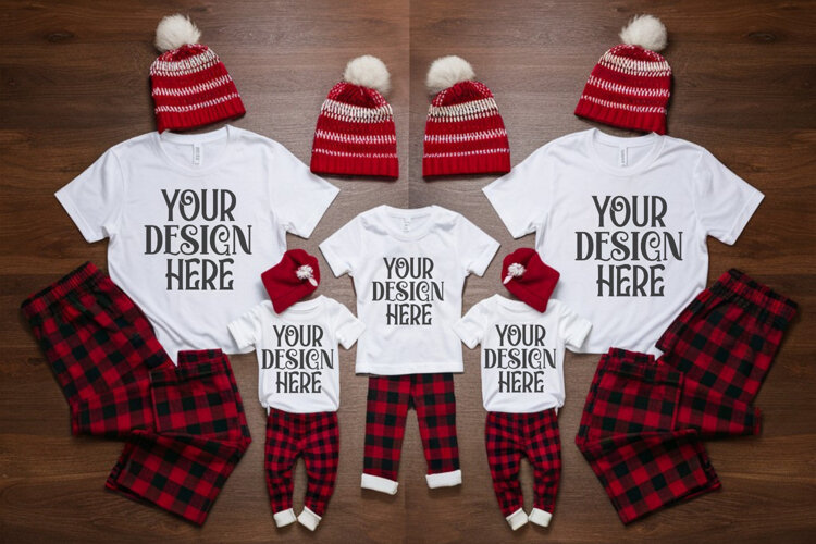 Christmas Family Matching Flat Lay T-Shirt Mockups example image 1