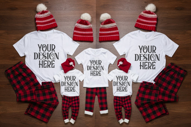Christmas Family Matching Flat Lay T-Shirt Mockups