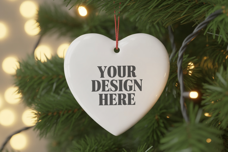 Christmas Love Heart Ornament Mockup | Holiday Hanging